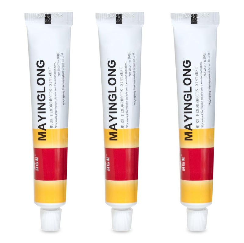 Mayinglong Musk Hemorrhoids Ointment 3 x 20g Tubes 60g Maximum Strength Formula for Hemorrhoidal Fast Relief Soothes Itching Burning Discomfort FastActing Relief 212 oz Total